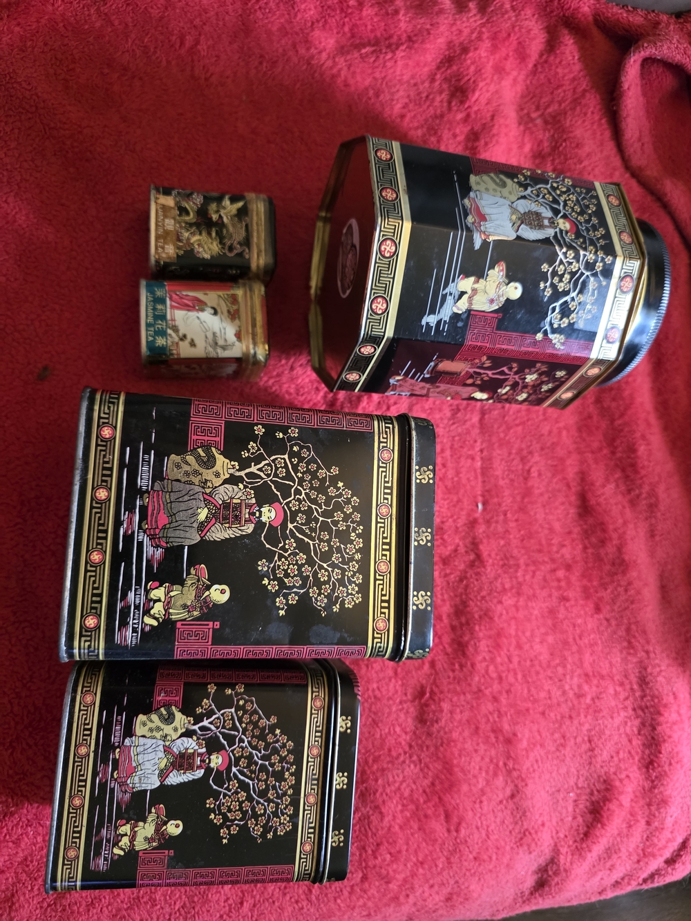 Vintage Asian Style Tea Tins With Original Tea
